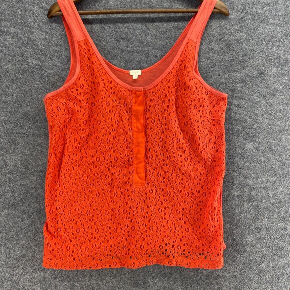 J. Crew Tank Women S Small Red Floral Crochet 1/2 Button Sleeveless Wide Strap - Picture 4 of 9